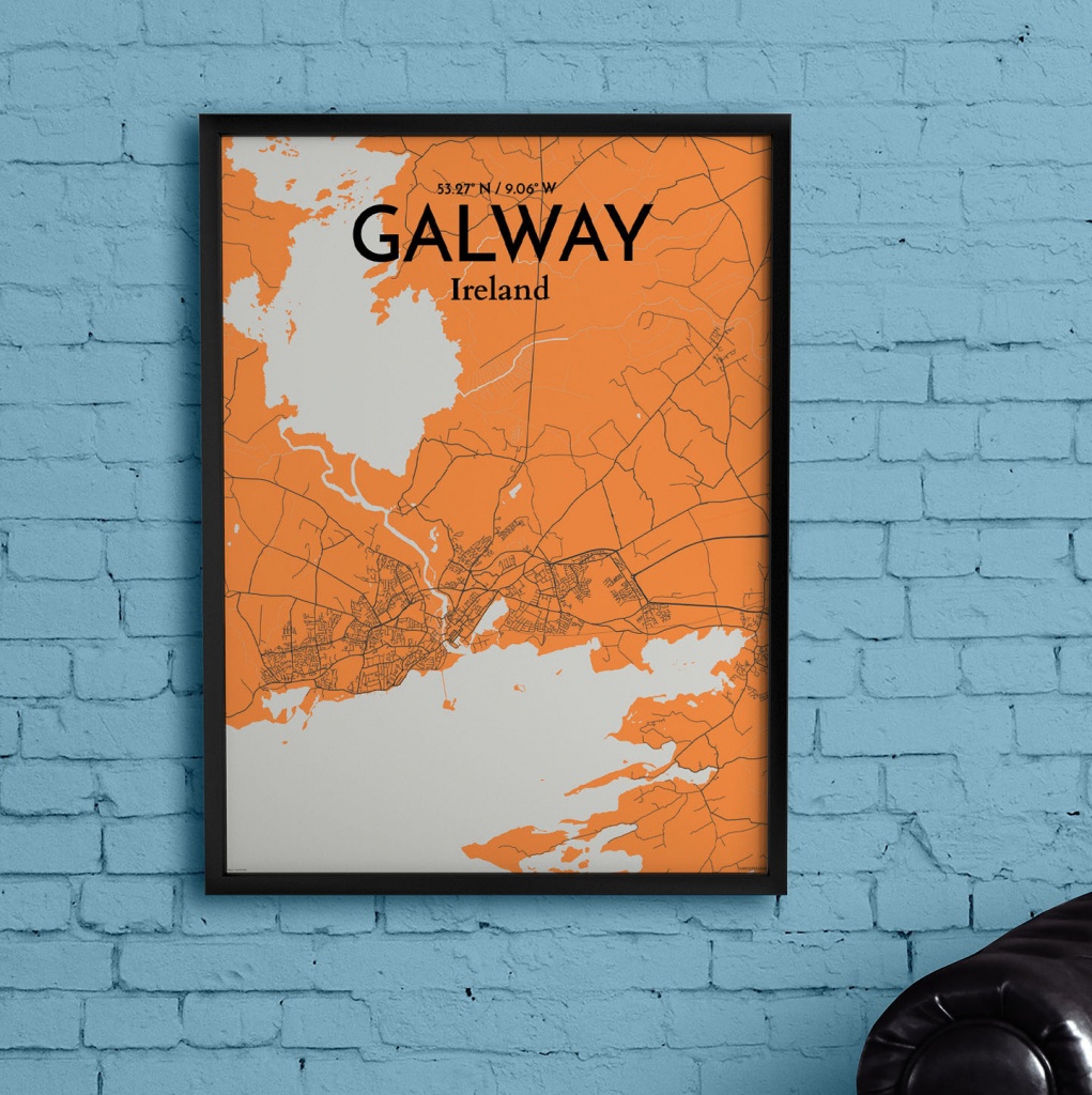 Wrought Studio &amp;#039;galway City Map&amp;#039; Graphic Art Print Poster In Orange - Galway City Map Printable